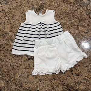 Janie & Jack Baby Girl Outfit Set 12–18M Top + 2T Shorts White Navy Stripe